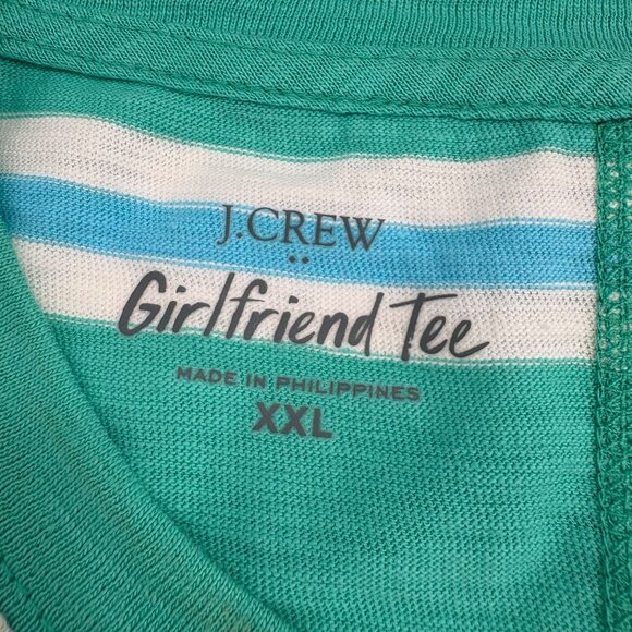 J. Crew Girlfriend Tee XXL Green/White Striped Cotton T-Shirt For Women - Picture 2 of 5